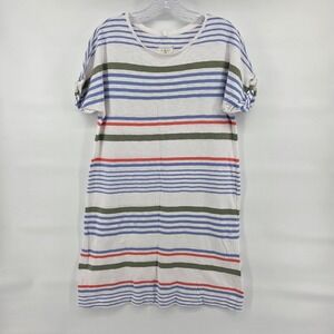 Lou‎ & Grey Striped T Shirt Dress Medium White Blue Green Coral Short Sleeve